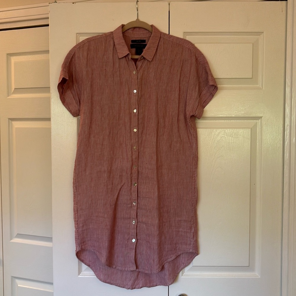 Tahari linen shirt dress stripped size small
